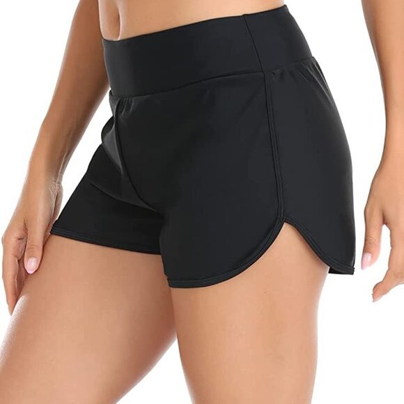 Relleciga Women's High Waisted Swim Shorts Black - Picture 1 of 9
